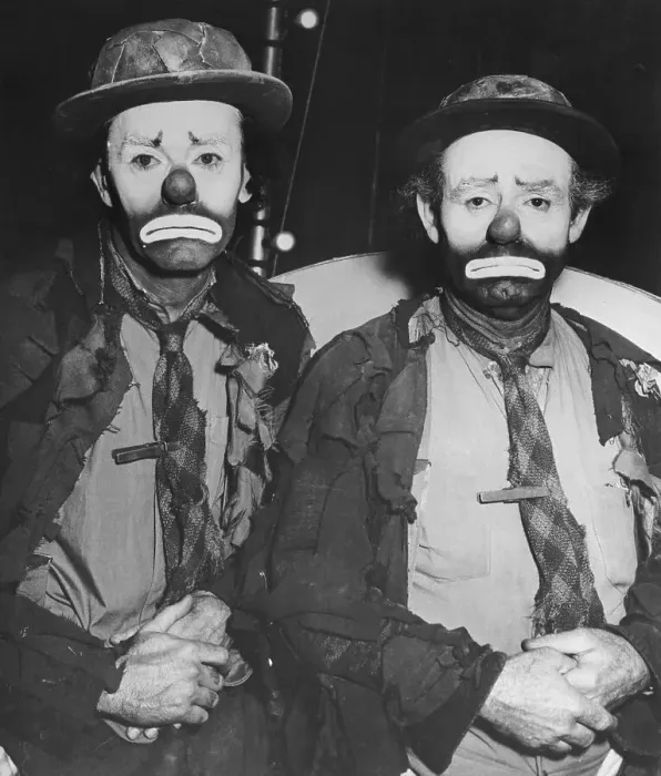 Framed Print : Henry Fonda and Emmett Kelly Dressed as Clowns Framed Print : Henry Fonda and Emmett Kelly Dressed as Clowns