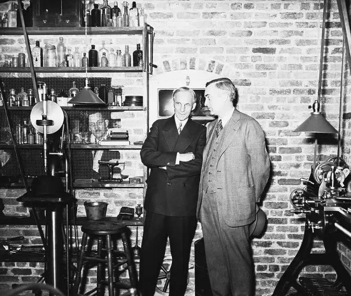 Framed Print : Henry Ford and Charles Edison Conversing in Shop Framed Print : Henry Ford and Charles Edison Conversing in Shop