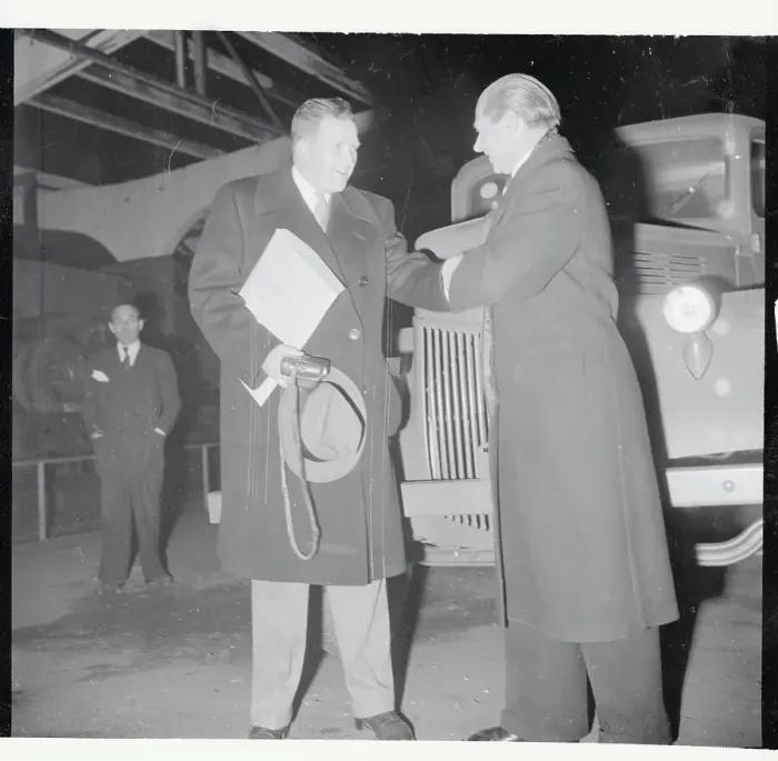 Framed Print : Henry Ford II Shaking Hands with Factory Manager Framed Print : Henry Ford II Shaking Hands with Factory Manager