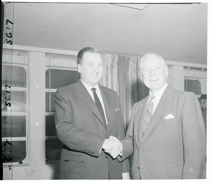 Framed Print : Henry Ford II Shaking Hands with Harlow Curtice Framed Print : Henry Ford II Shaking Hands with Harlow Curtice