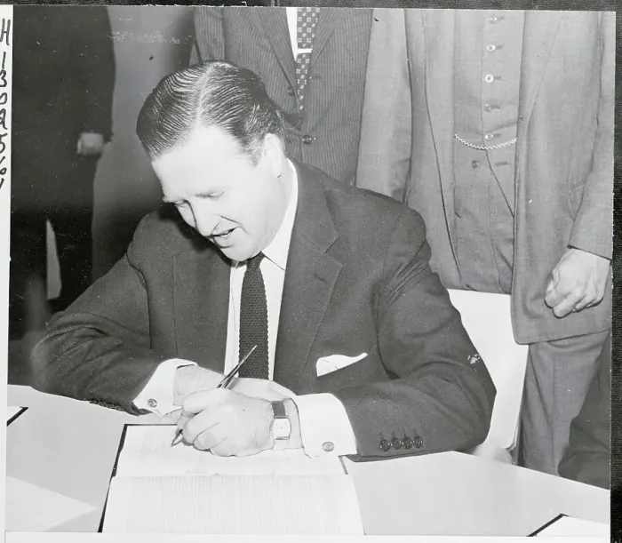 Framed Print : Henry Ford II Signing an Agreement Framed Print : Henry Ford II Signing an Agreement
