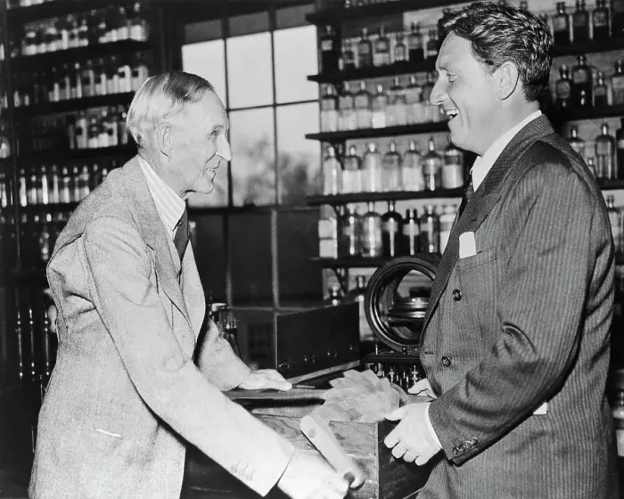 Framed Print : Henry Ford II and Spencer Tracy with Edison Invention Framed Print : Henry Ford II and Spencer Tracy with Edison Invention