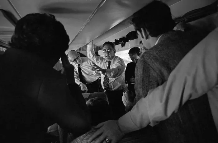 Framed Print : Henry Kissinger Talking with Journalists