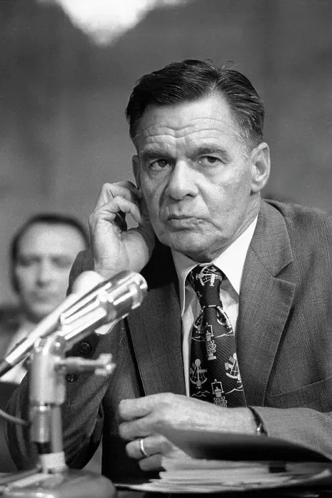 Framed Print : Henry Petersen Pausing at Microphone During Watergate Hearing Framed Print : Henry Petersen Pausing at Microphone During Watergate Hearing