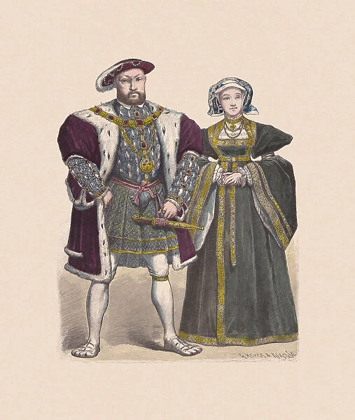 Henry VIII and Anne of Cleves, hand-colored woodcut, published c. 1880