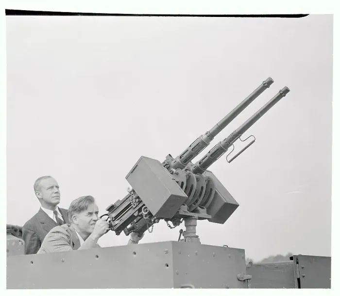 Framed Print : Henry Wallace Giving Gun a Close Inspection Framed Print : Henry Wallace Giving Gun a Close Inspection