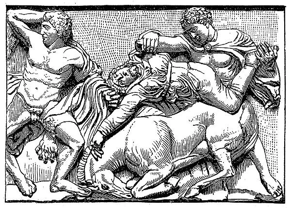 Herakles (left) and Greek felling a mounted Amazon