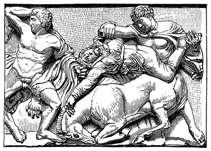 Framed Print : Herakles (left) and Greek felling a mounted Amazon