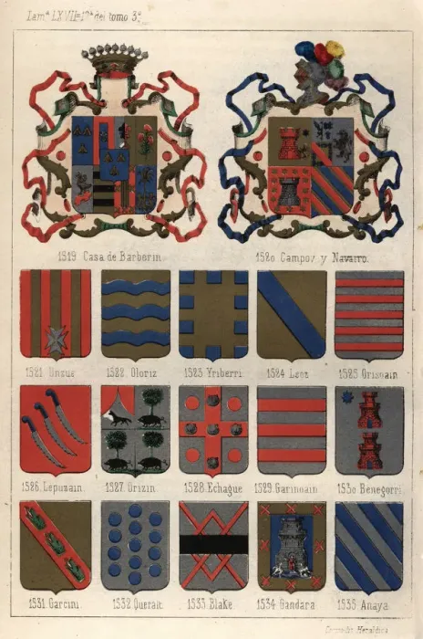 Framed Print : Heraldry, Coats of Arms of Spain, 19th Century Framed Print : Heraldry, Coats of Arms of Spain, 19th Century
