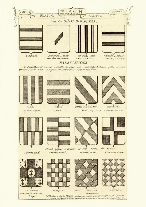 Framed Print : Heraldry, Examples of Coat of Arms, Shield patterns Framed Print : Heraldry, Examples of Coat of Arms, Shield patterns