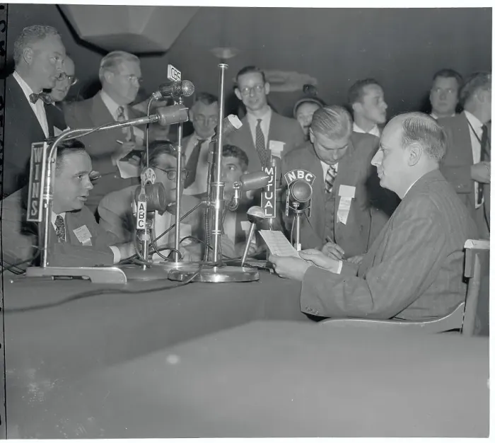 Framed Print : Herbert Brownell Jr Addressing Reporters Framed Print : Herbert Brownell Jr Addressing Reporters