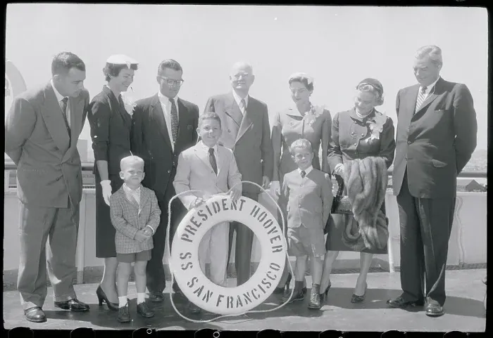 Framed Print : Herbert Hoover and Family Members Posing on Vessel Framed Print : Herbert Hoover and Family Members Posing on Vessel