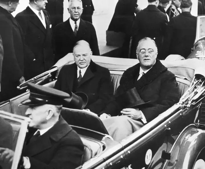 Framed Print : Herbert Hoover and FDR in an Automobile Framed Print : Herbert Hoover and FDR in an Automobile