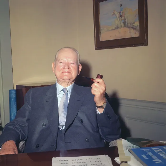 Framed Print : Herbert Hoover Holding a Pipe Framed Print : Herbert Hoover Holding a Pipe