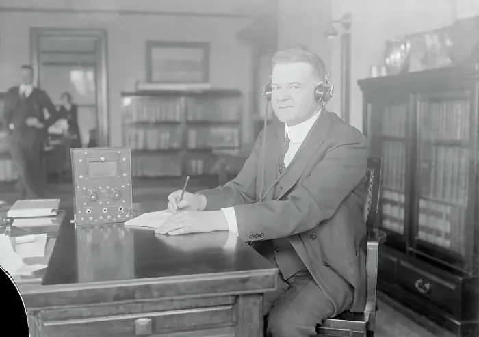 Framed Print : Herbert Hoover Listening to Radio Framed Print : Herbert Hoover Listening to Radio