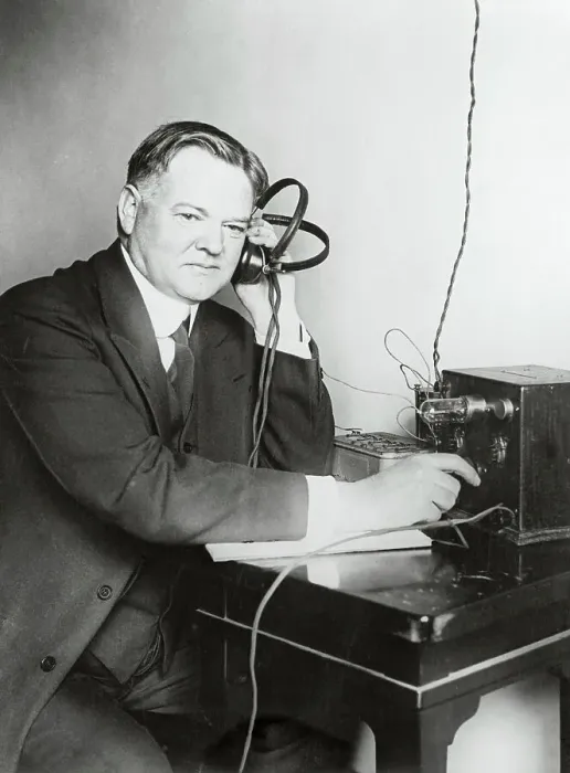 Framed Print : Herbert Hoover Listening to Radio Framed Print : Herbert Hoover Listening to Radio