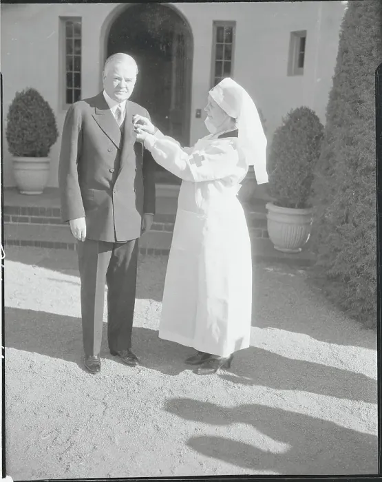 Framed Print : Herbert Hoover Being Pinned with Red Cross Button Framed Print : Herbert Hoover Being Pinned with Red Cross Button