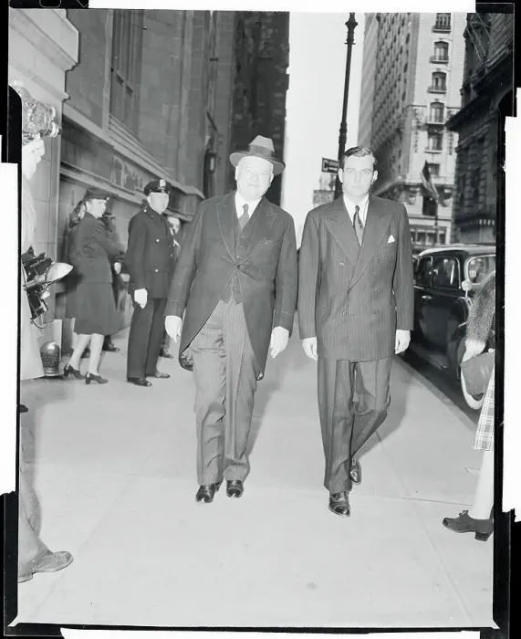 Framed Print : Herbert Hoover and Son Wearing Formal Wear and Walking in Manhattan Framed Print : Herbert Hoover and Son Wearing Formal Wear and Walking in Manhattan