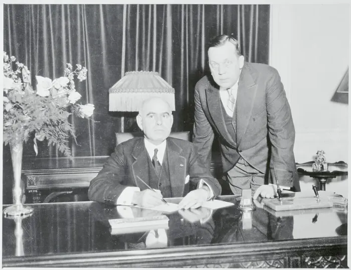 Framed Print : Herbert Lehman Posing at Desk Framed Print : Herbert Lehman Posing at Desk