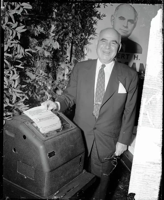 Framed Print : Herbert Lehman Smiles as He Stands Next to Ballot Box Framed Print : Herbert Lehman Smiles as He Stands Next to Ballot Box