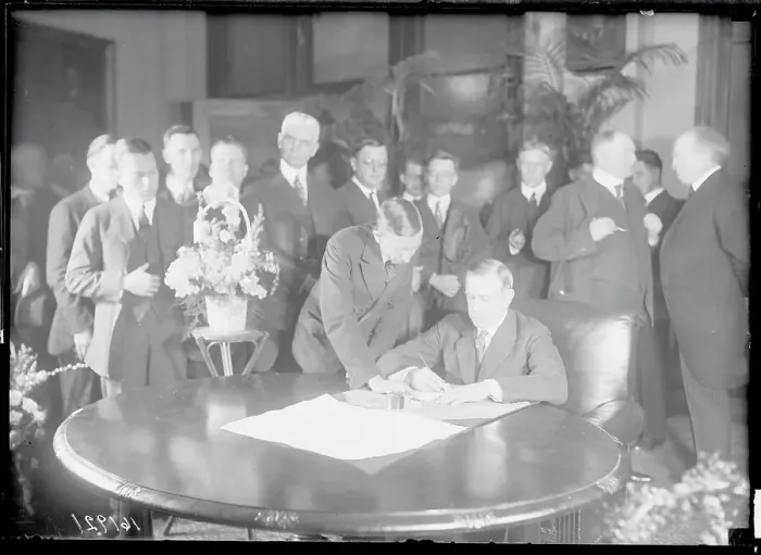 Framed Print : Herbert Work Signing Agreement with Official Witnesses Framed Print : Herbert Work Signing Agreement with Official Witnesses