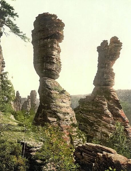The Hercules Column near Bad Schweizermuehle in Saxony, Germany, Historical, Photochrome print from the 1890s