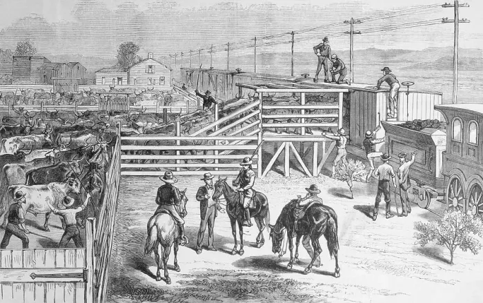 Framed Print : Herders Gathering Cattle for Shipment on Train Framed Print : Herders Gathering Cattle for Shipment on Train
