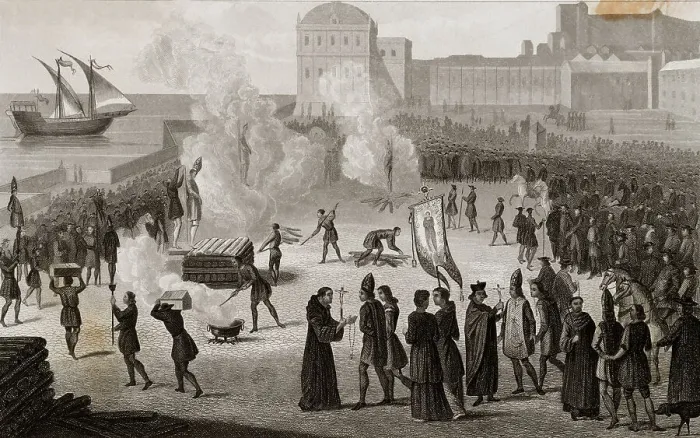 Framed Print : Heretics being Persecuted