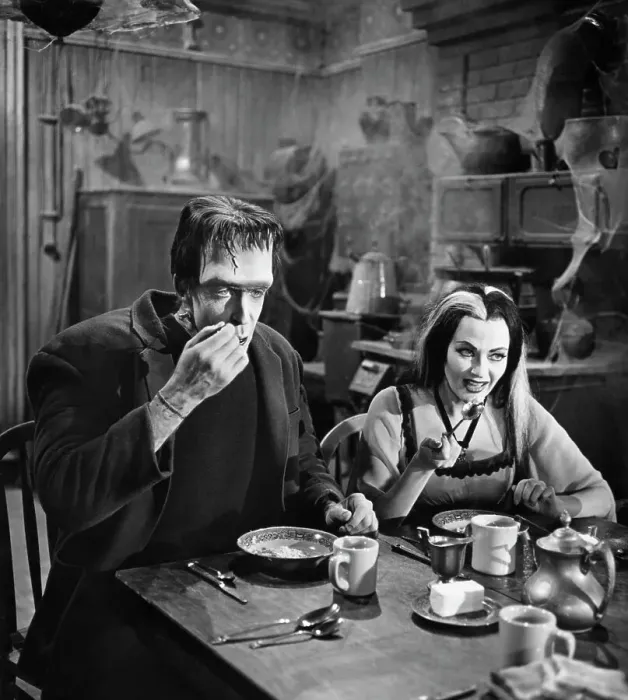 Framed Print : Herman and Lily Munster at Breakfast