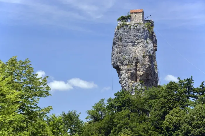 Framed Print : Hermitage of a monastery on Katskhi Pillar, near Chiatura, Imereti region, Georgia