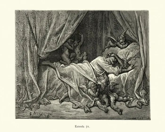 Framed Print : Heroes restless sleep, tormented by dreams of love. Orlando Furioso Framed Print : Heroes restless sleep, tormented by dreams of love. Orlando Furioso