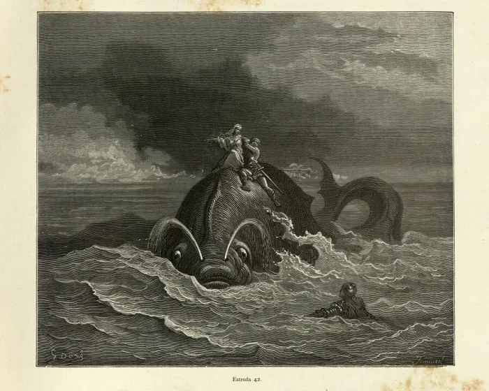 Framed Print : Heroes riding of back of Sea monster, or whale Framed Print : Heroes riding of back of Sea monster, or whale