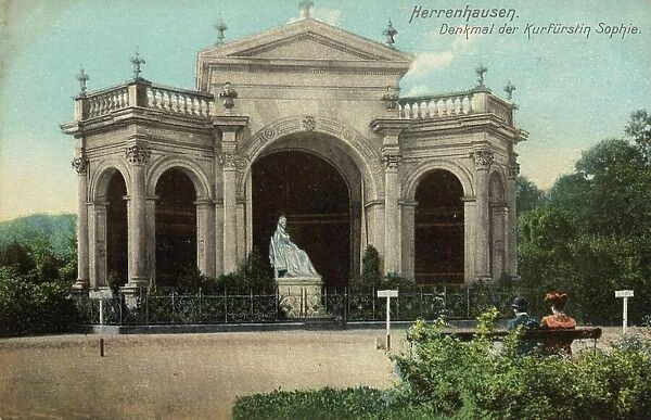 Herrenhausen, Monument to Electress Sophie, Hanover, Lower Saxony, Germany, postcard with text, view circa 1910, historical, digital reproduction of a historical postcard, public domain, from the period, exact date unknown