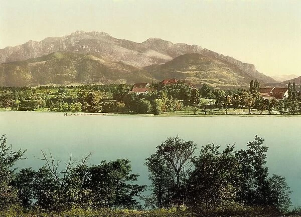 The Herreninsel in the Chiemsee, Bavaria, Germany, Historical, photochrome print from the 1890s