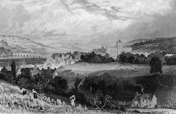 Hexham in Northumberland, as seen from the west, circa 1800