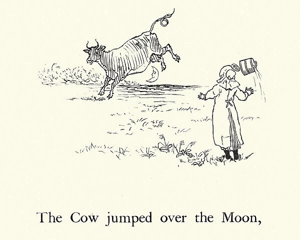 Photographic Print of Hey Diddle Diddle, The Cow Jumped Over the Moon, Nurs...