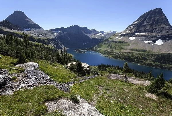 Hidden Lake with Reynolds Mountains and Bearhat Mountains, Glacier National Park, Montana, United States