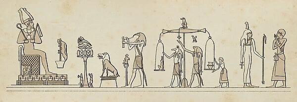 Hieroglyphics of the judgement of the dead in the presence of Osiris