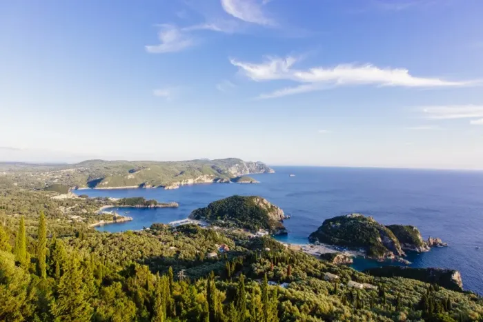 Framed Print : High angle view of Corfu island sea shore, Ionian Islands, Greece Framed Print : High angle view of Corfu island sea shore, Ionian Islands, Greece