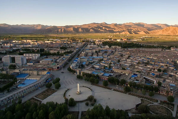 The high angle view of Gyantse City, Tibet, China