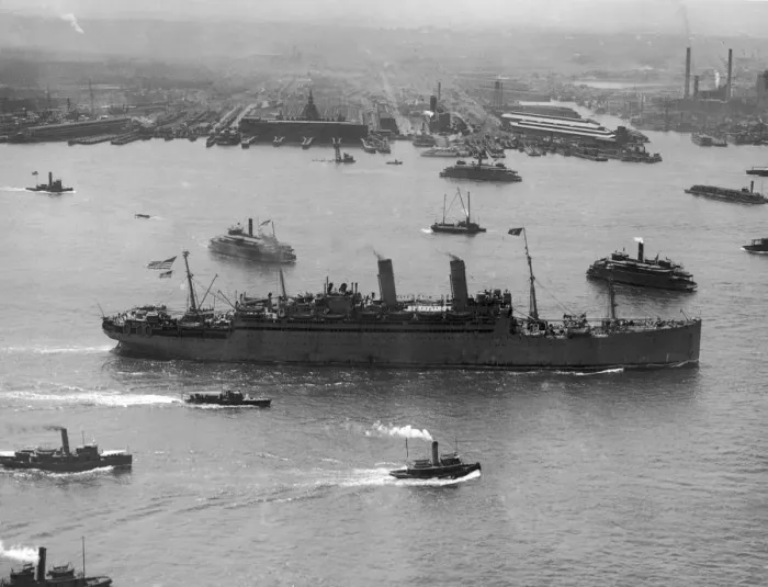 Framed Print : High angle view of the naval ship George Washington returning to New York City Framed Print : High angle view of the naval ship George Washington returning to New York City