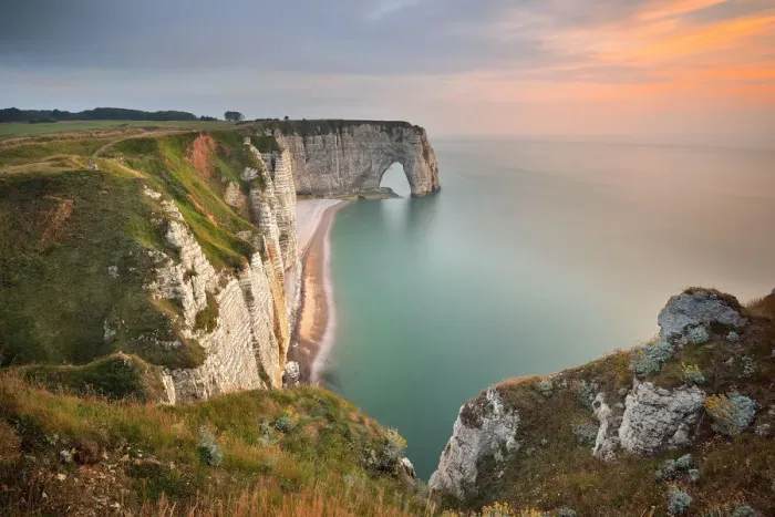 Framed Print : High Angle View of Rocky Cliff By Sea At Etretat, Normandy Framed Print : High Angle View of Rocky Cliff By Sea At Etretat, Normandy