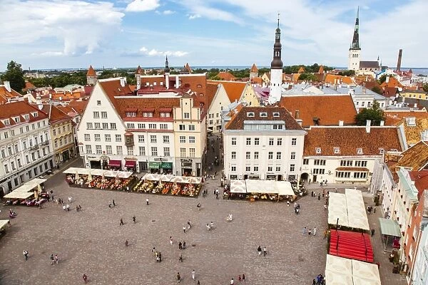 High angle view of Tallinn main square, Estonia