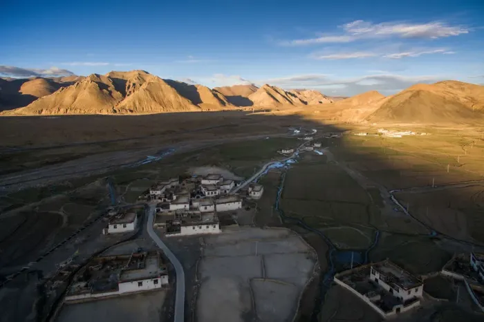 Framed Print : The high angle view of Tibetan village and mountain range Framed Print : The high angle view of Tibetan village and mountain range