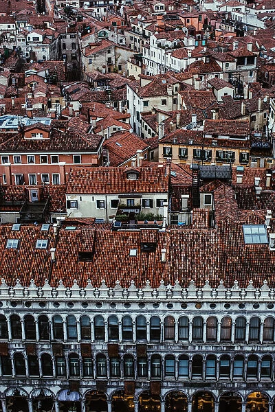 High-angle view on Venice cityscape during the rain