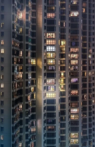 high density of residential blocks in Hong Kong at night