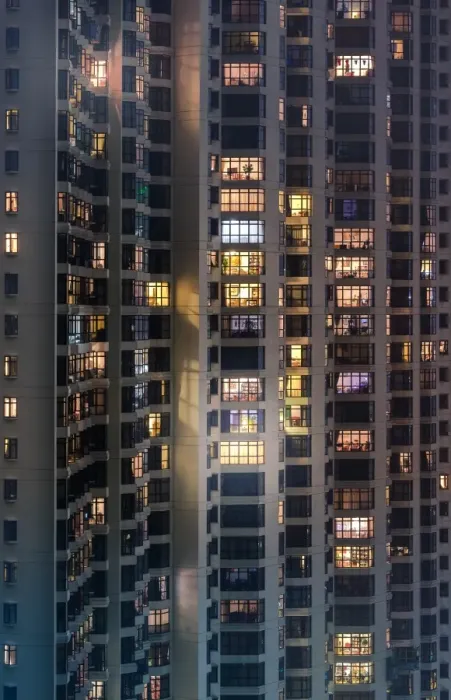 Framed Print : high density of residential blocks in Hong Kong at night Framed Print : high density of residential blocks in Hong Kong at night