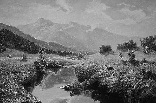 High moor at the Kampenwand in the Chiemgau Alps, Bavaria, Germany, 1899, Historic, digital reproduction of an original 19th-century painting, original date unknown