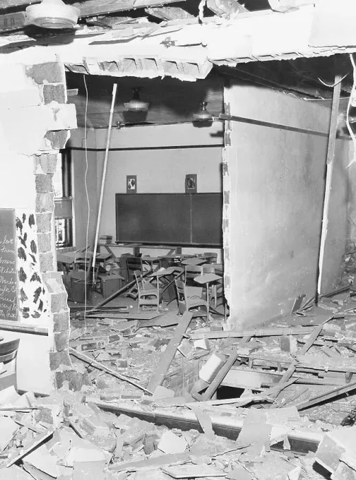 Framed Print : High School Damaged by Bomb Framed Print : High School Damaged by Bomb