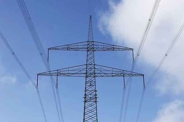 High voltage power line and utility pole, Bergrheinfeld, Franconia, Bavaria, Germany, Europe, PublicGround